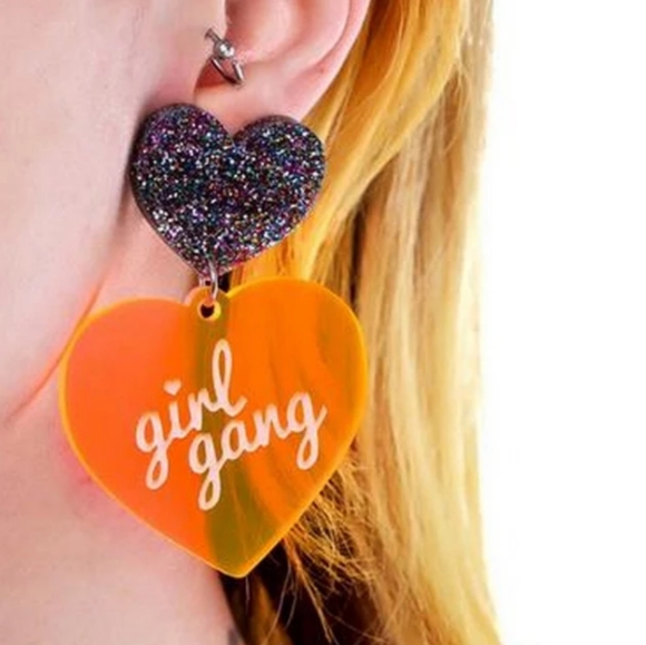 Girl Gang Oversized Glitter Orange Heart Earrings - Picture 1 of 7